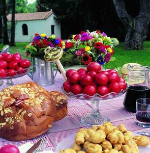 The table is set for a Greek Easter feast.
