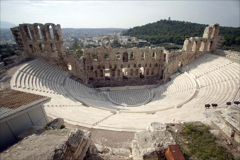 The Odeon of Herodes Atticus, as seen from the South slope of the Acropolis during the visit with Athens Walking Tours