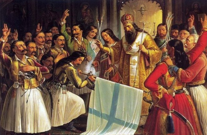 Theodoros Vryzakis - Bishop Germanos blessing the Greek Banner at Agia Lavra (1852)